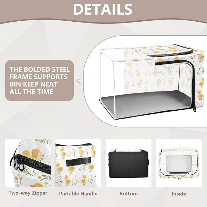 Cute Pet Duck Under Bed Storage Container Clear Window Foldable Storage Boxes with Lids 2 Openings Closet Storage Bins Metal