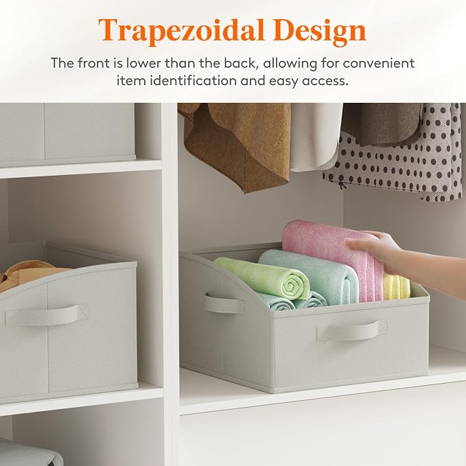 Lifewit Trapezoid Closet Storage Bin for Shelf, 6 Packs 16L, Light Gray | Non-woven Closet Organizer Baskets with Handles, Foldable Clothes Containers Boxes for Clothing, Book, Purse, Medium