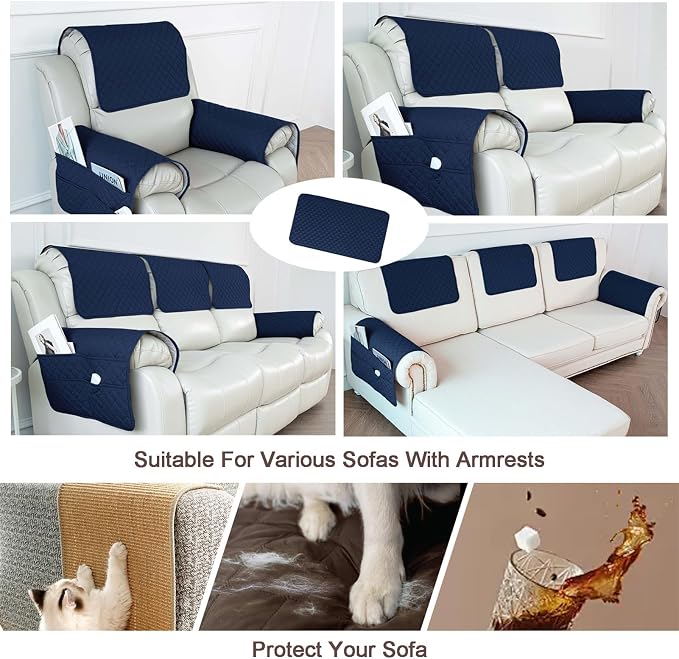 Large Polyester Armrest and Headrest Covers with 2 Pockets | Soft, smooth polyester resists daily wear nonslip silicone backing helps shield recliners and sofas from pet scratches