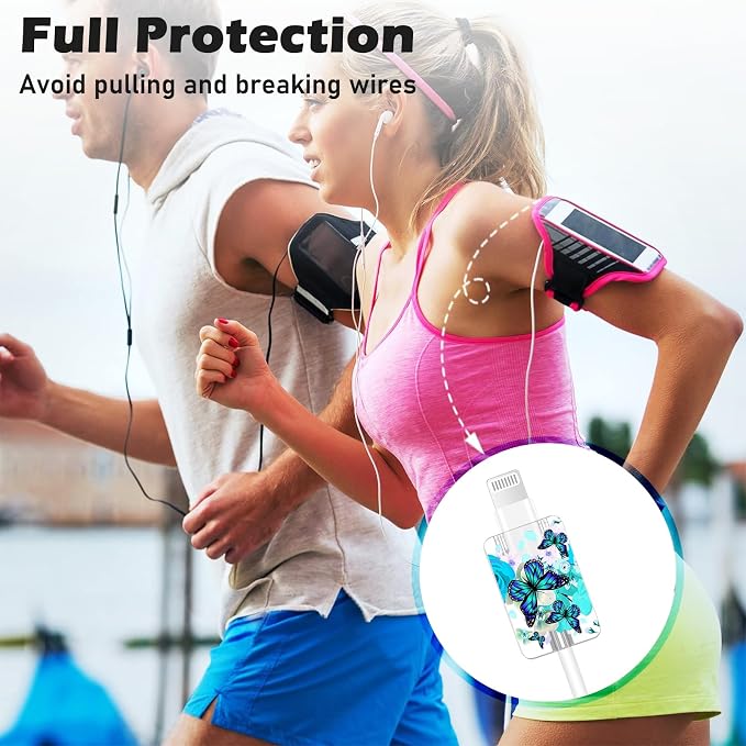 Cute Cable Protector for iPhone Apple Charger,Pretty Flower Butterfly Design,Data Cable USB Case Cord Saver Phone Charger Protector for iPhone 11 12 13 14 Pro Max XS XR X 7 8 Plus-Bright Blue