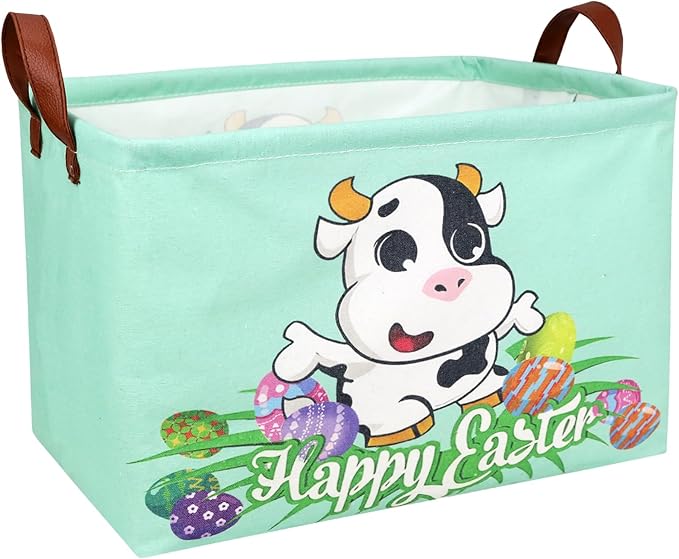 Cow Easter Basket for Kid Large Empty Baby Rectangular Cute Easter Gift Storage Basket Bunny Eggs Décor (Cow)