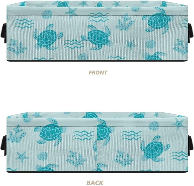 Sea Turtle Print Toilet Tank Topper Papper Basket for Back of Toilet with Handle, Decorative Shelf Bins, Versatile Bathroom Basket Toilet Paper Organizer Bathroom Decor