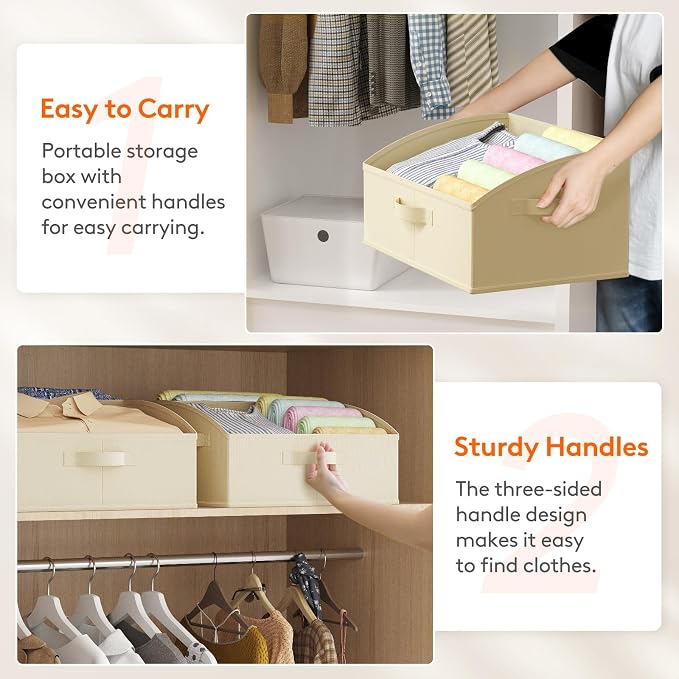 Lifewit Trapezoid Closet Storage Bin for Shelf, 6 Packs 19L, Beige | Non-woven Closet Organizer Baskets with Handles, Foldable Clothes Containers Boxes for Clothing, Book, Purse, Large