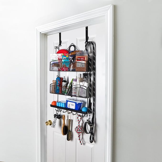Pet Suppy Organizer #3200 in Black Dog and Cat Storage Over the Door or Wall Closet Rack