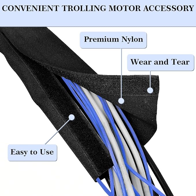 Trolling Motor Cable Sleeve, 60" Made of Black Neoprene Trolling Motor Sleeve, Great for Cover Cables and Extension Cords and Outboard Motor Sleeve Organizer Cable Management and Protector