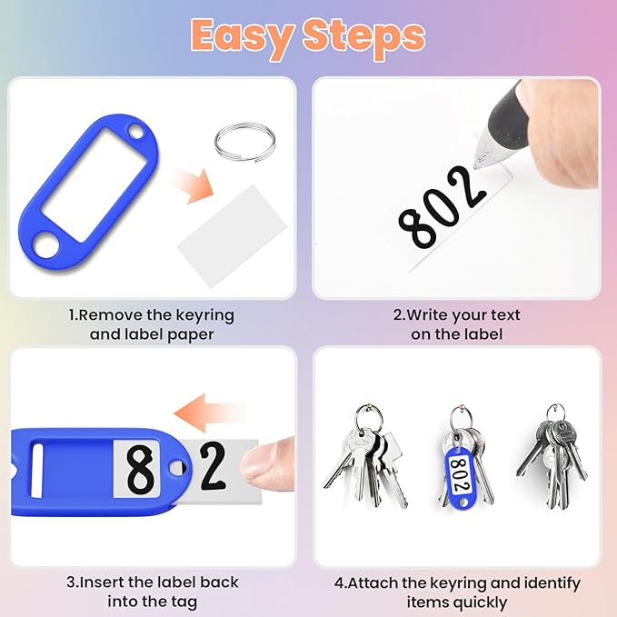 70 Pcs Plastic Colored Key Ring Tags with Labels - Key Tags Identifiers,Name Tags and Labels,Adapt to USB Drive,Key Chains with Label,Pets Key Id,Small Luggage
