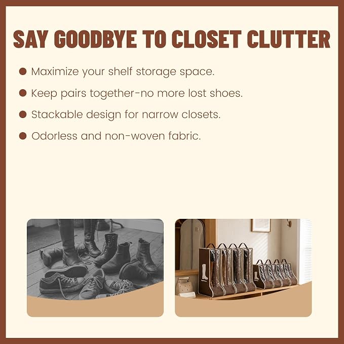 8Pack Brown Boot Storage Bag, Cowboy Boot Travel Bag, Dust Bag for Boots, Boots Protector Storage, Tall Boot Storage Carry Bag for Daily Use