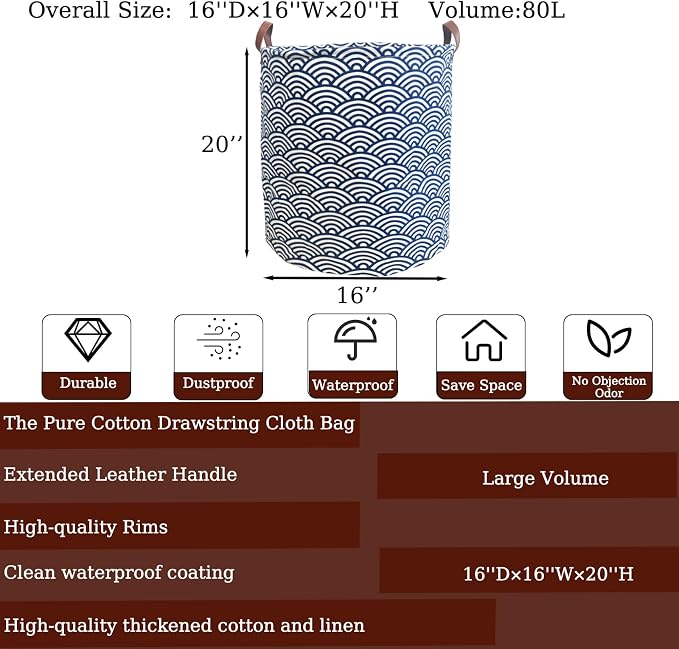 Waterproof Laundry Hamper Collapsible Laundry Basket Leather Handle Laundry Bag Large Clothes Storage Toy Organization for Bathroom Bedroom Laundryroom College Dorms (951-Satisfied laundry hampers)
