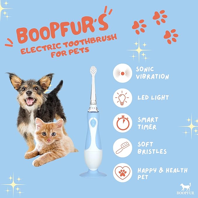 Generic Pet Electric Toothbrush for Dogs and Cats with LED Light & Soft Bristles, Blue/White