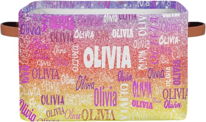 Custom Storage Baskets with Name, Bling Glitters Colorful Red Yellow | Organizing Boys Girls Pets Toys Closet Shelf Clothes Books