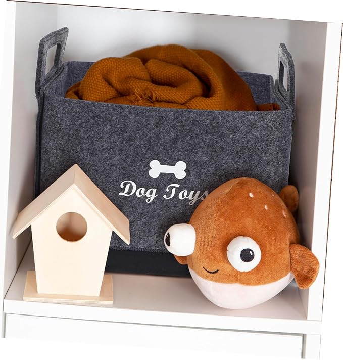 Mobestech Dog Toy Storage Basket Felt Pet Toy Organizer Two Side Handles Thick Material for Easy Use Versatile for Living Room Bedroom and Outdoor Activities