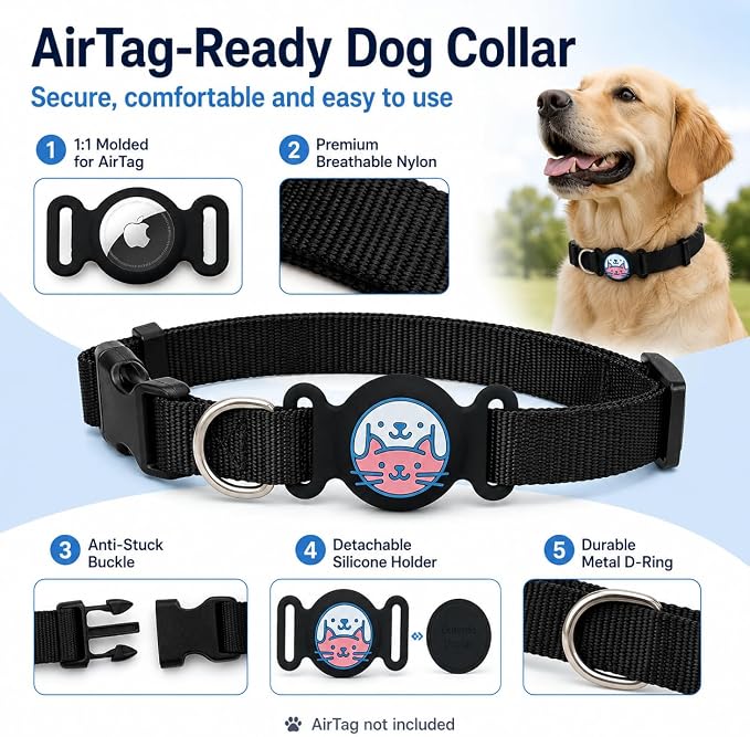 Dog Tracker Holder, Silicone Protective Case for Air Tag, Waterproof Pet GPS Tracker Cover, Soft Collar Attachment for Dogs, Secure Fit, Lightweight Pet Tracking Accessories