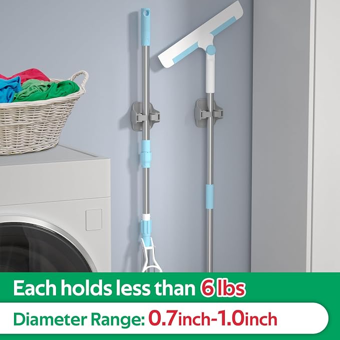 reliahom Broom Holder Wall Mount Mop Grippers organizer wall hanging, 3Pack | No Drilling Self Adhesive Easy install Anti-Slip Mop Broom Hanger Storage Rack for Kitchen,Laundry Room,Garden,Garage