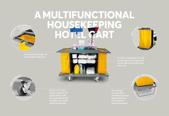 Hotel Cart Housekeeping Room Service Cart H 39" x L 60" X W 21" (Gray)