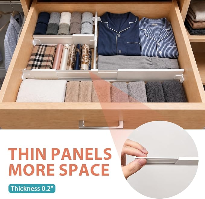 Adjustable Drawer Dividers for Small & Junk Drawers - Starter Kit | Slim interlocking grid for vanity, makeup, desk & bathroom; 3D guide shows where each piece goes; expandable, tool-free
