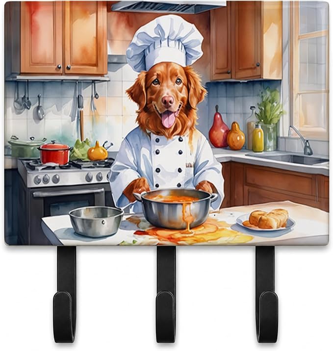 Caroline's Treasures Nova Scotia Duck Tolling Retriever The Chef Leash or Key Holder Wall Hooks, Key Hooks Holder, Coat Rack Wall Mount, Coat Hooks, Hooks for Hanging Keys, Towels, Aprons, Leashes | Nova Scotia Duck Tolling Retriever The Chef artwork o...