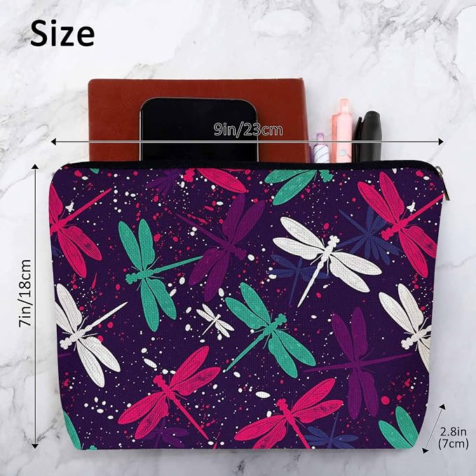 Dragonfly Makeup Bag For Women, Adorable Cosmetic Bag Makeup Bags, Colorful Dragonflies Nature Zipper Bag Travel Bags Toiletry Organizers Pouch Bags Washing Bags For Gym Bathroom
