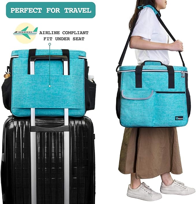PetAmi Dog Travel Bag Organizer, Pet Supplies Diaper Tote, Teal Blue Large | Pet Travel Kit with 2 Food Containers & 2 Collapsible Dog Bowls, Luggage Sleeve, Weekend Getaway Road Trip Camping Essentials