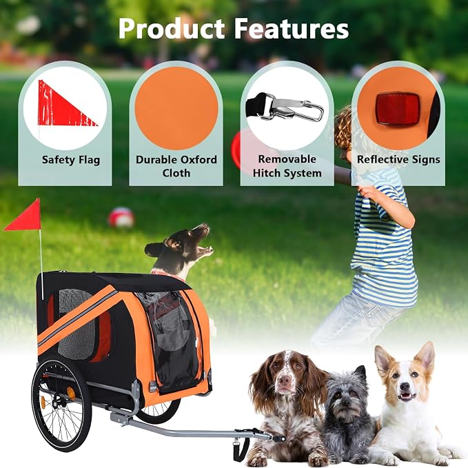 Large Dog Bike Trailer with 18.9" Wheels - 120LB Capacity Dog Trailer for Bike, Foldable Pet Bike Trailer for All-Terrain Cycling, Jogging & Camping