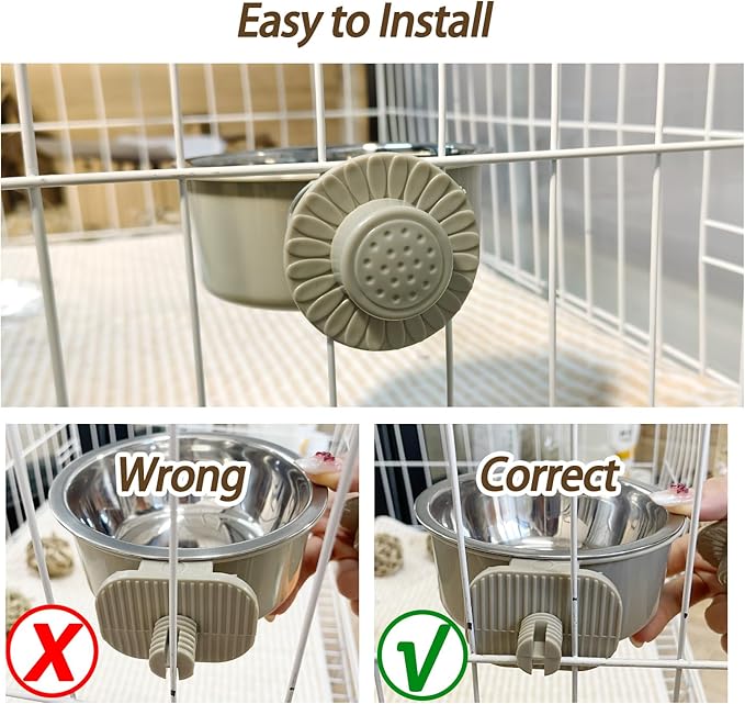 kathson Lightweight Stainless Steel Pet Bowls, Removable Crate Dog Bowl Hanging Pet Food Water Feeder Bowl, Cage Coop Cup for Puppy Cat Rabbit Ferret Birds Guinea Pigs (4pcs)