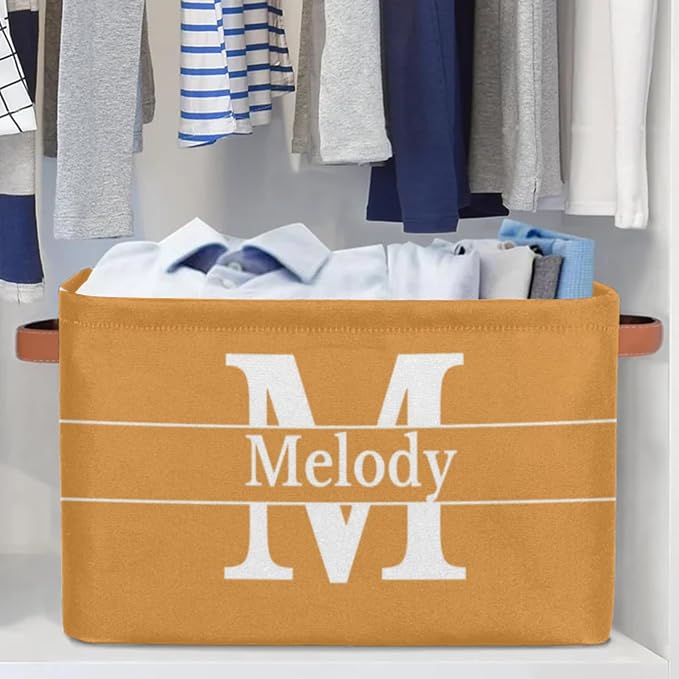 Personalized Initial Letter Name Orange Organizer Bin for Rooms
