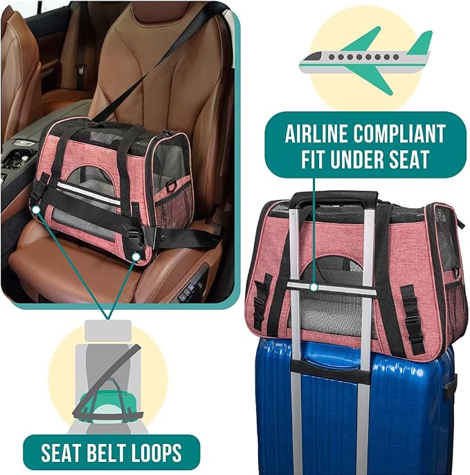 PetAmi Airline Approved Pet Carrier Cat Small Dogs, Large Heather White Red | Soft Sided TSA Travel Bag, Sherpa Bed, Breathable Mesh Ventilation, Collapsible Bowl, Fits Under Seat, Up to 18 lbs