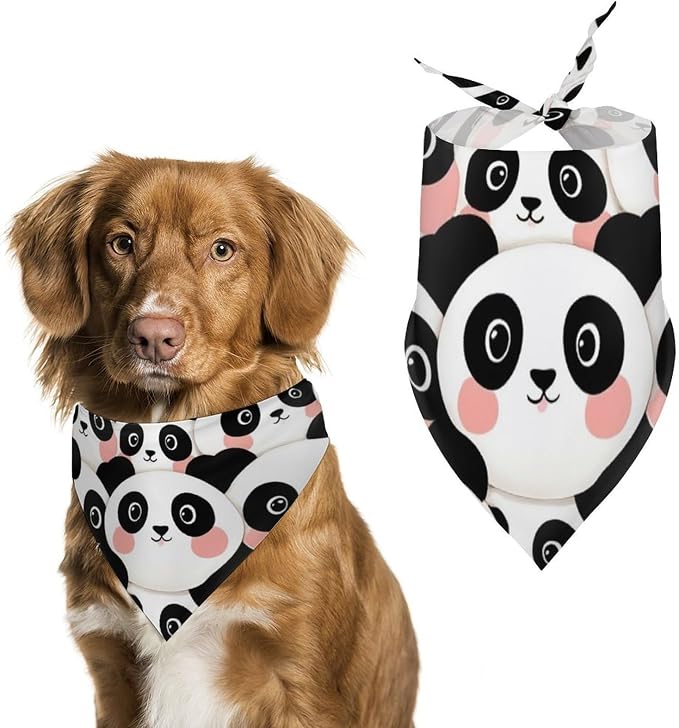 Lightweight Portable Triangle Handkerchief Cute Cartoon Pandas for Dogs and Cat Fashion Accessories, Summer Casual Comfy Pet Scarf