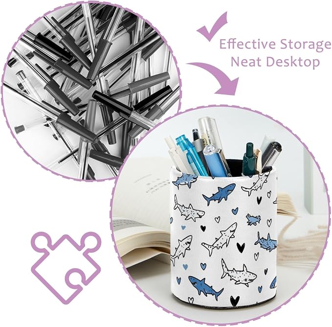 Simple Shark Drawing Pen Holder, Pencil Cup Marker Brush Holder Desk Storage Case, Desktop Organizer for School Office Home Supplies