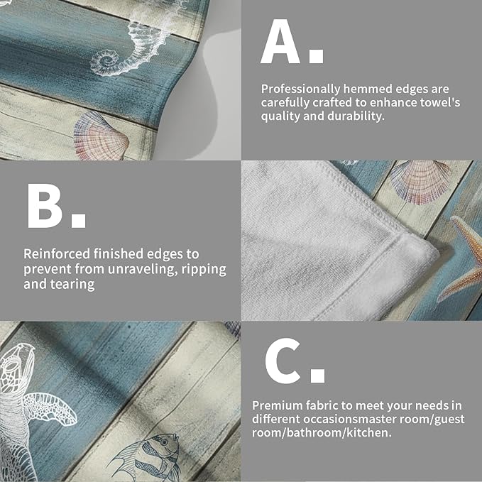 Giwawa Coastal Starfish Hand Towels Set of 2 Summer Sea Turtle Decorative Bath Towels Guest Soft Fingertip Towels for Bathroom Kitchen Hotel Gym