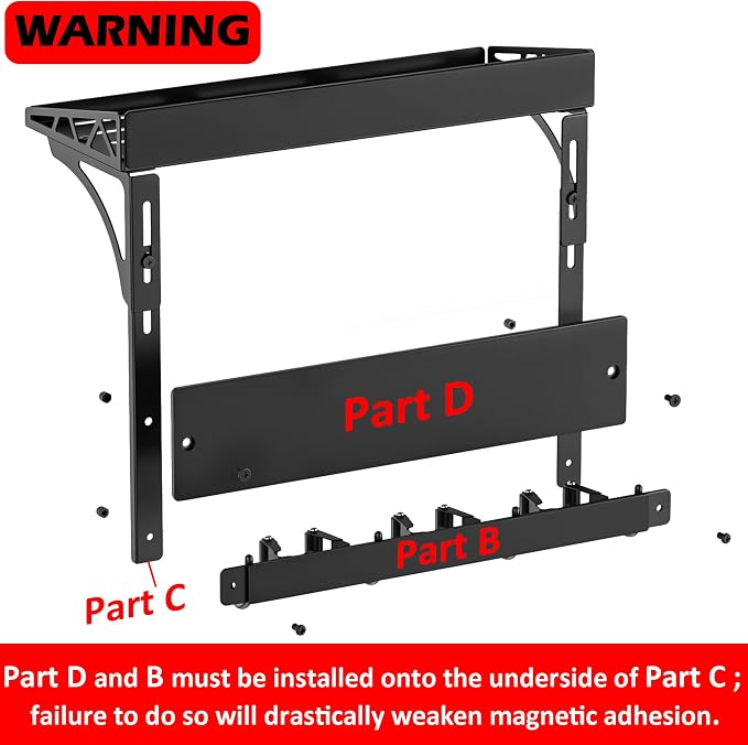 MUTUACTOR Heavy Duty Magnetic Broom Holder,Anti-slip Magnetic Tool Rack with Top Utility Shelf, Easy Assembly Broom Mop Organizer for Refrigerator Metal Cabinet Laundry Room Kitchen,3-Clamps 4-Hooks