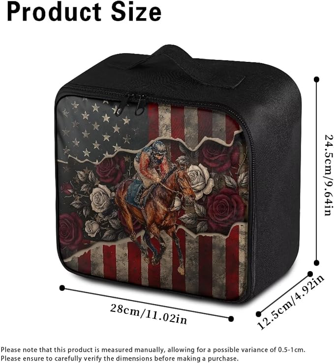 Rnyleeg Retro American Flag Horse First Aid Kit for Home Run for The Roses First Aid Bags Empty Medical Supply Bag for Office Car Camping Hiking
