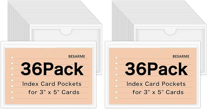 72 Pack 3" x 5" Index Card Holder Adhesive Plastic Label Holders Clear Tote Bag Labels Stickers for Organizing Storage Bins Library Card Shelves