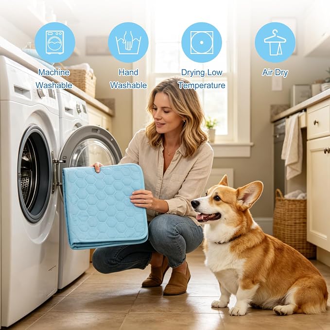 Cooling Mat for Dogs & Cats, Thick Breathable Dog Cooling Mat Q-MAX>0.45 | Chill Cool Fiber Dog Cooling Bed with Non-Slip Base, Non-Toxic Foldable Washable Crate Kennel Pad for Indoor & Outdoor Use