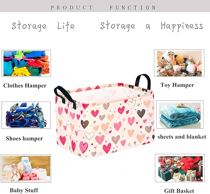 Kid Clothes Storage Basket Gift Shelf Basket Toy Storage Bin, Nursery Basket Organizer Box for With Handles for Room Deco Heart Valentines Basket