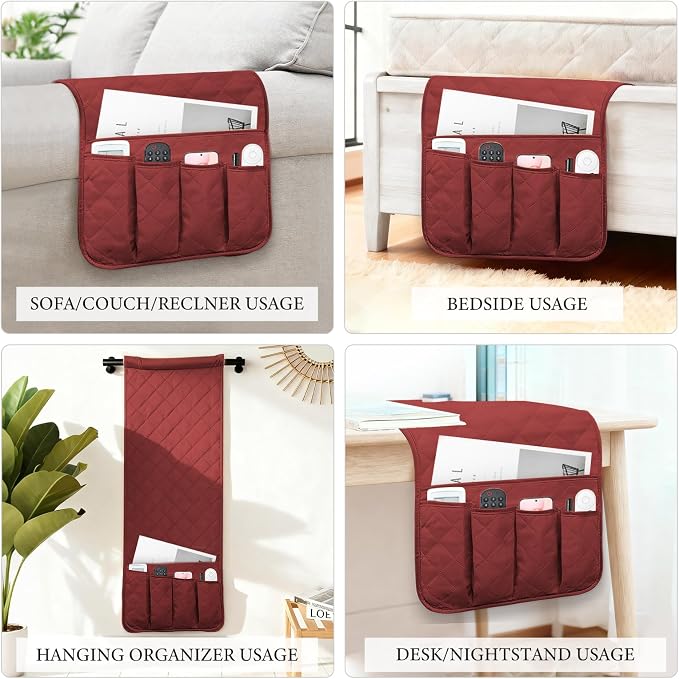 Armchair Caddy for Recliner, Non Slip Sofa Arm Organizer, Red | 5-Pocket Recliner Armrest Organizer, Couch Side Storage Holder for Remotes, Cell Phone, Magazines & Tablets, Machine Washable