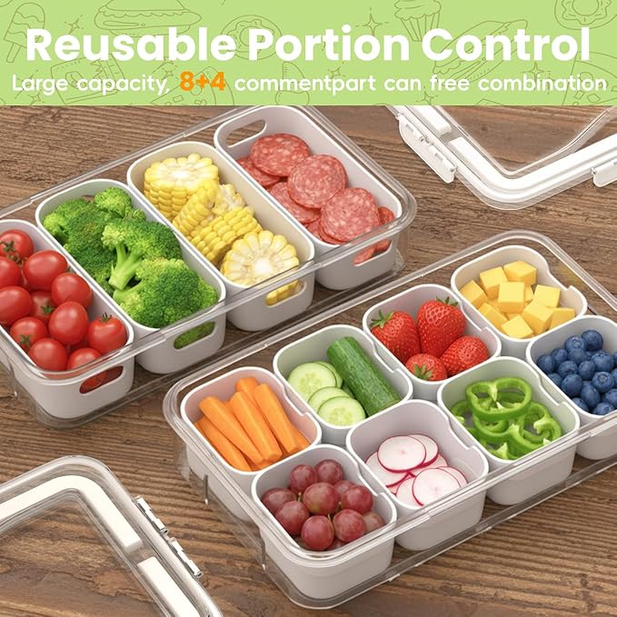 2 Pack Charcuterie Container with 12 Compartments White