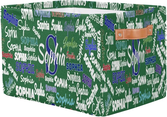 Personalized Kids Toy Box Name, Custom Nursery Baskets Cubes Box, Kids Custom Storage Basket Laundry Baskets Organizer with Handles, Deep Green Solid Background