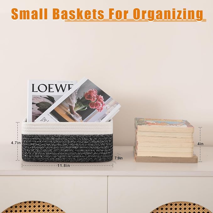 OIAHOMY 4 PACK 7L Storage Baskets for Organizing Storage Bins Black | Small Bins for Shelves Small Storage Basket Shelf Baskets Organizer Baskets for Gifts Empty Cute Decorative Storage Bins