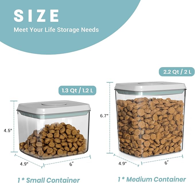 Dog Treat Container Airtight Dog Treat Jar for Pets, 2 Pack (1.3 Qt & 2.2 Qt), BPA Free, Dog Food Storage Container with Lids for Dog Food, Snack, Cookie, Biscuit