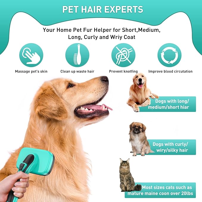 5 PCS Self Cleaning Slicker Brush & Undercoat Rake & Bath Brush & Flea Comb & Pet Comb & Steam Brush for Dogs and Cats,Professional Deshedding Dematting Tool for Long and Short Haired Pets