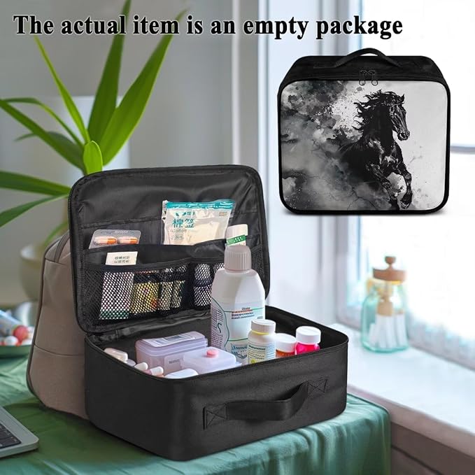 Rnyleeg Black Horse First Aid Kit Bag Empty First Aid Bag for Home Car Medical Kit Empty First Responder Bag Travel Medicine Bag Organizer