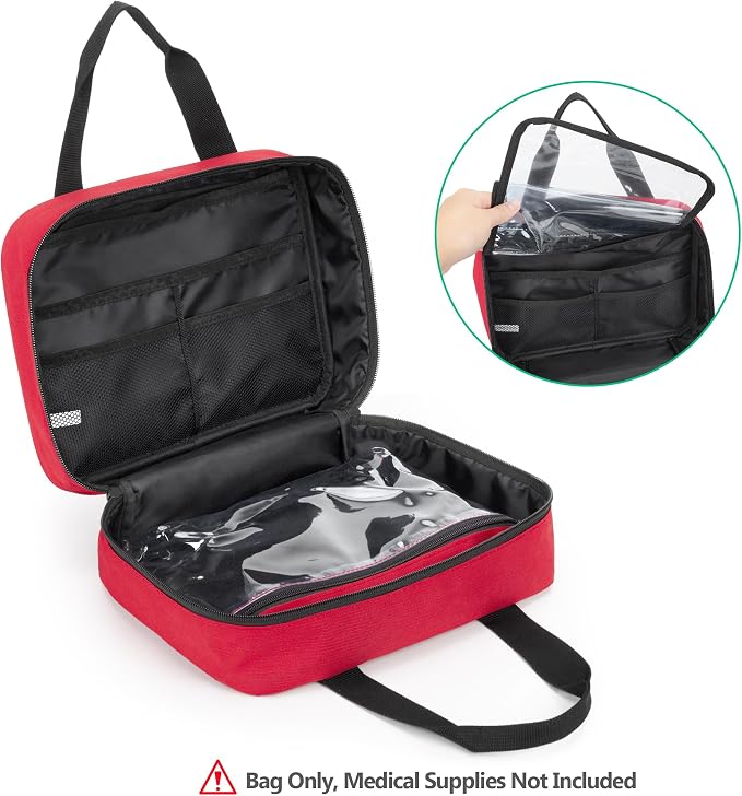 Empty First Aid Kits Case, Portable Emergency Kit Organizer, Red | Medical Bag for Emergency Supplies and Pill Bottles, Large Capacity, for Hiking, Camping, Car, Travel, Home and Outdoor