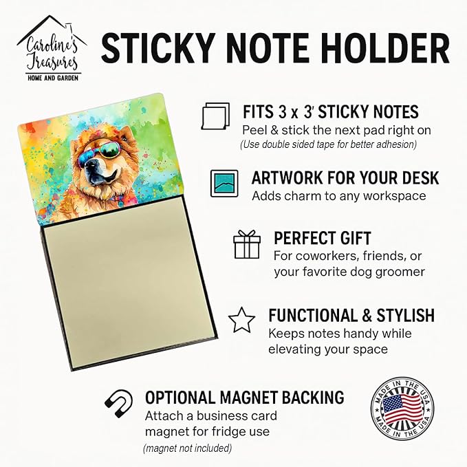 Caroline's Treasures Chow Chow Hippie Dawg Sticky Note Holder Refillable Dispenser Self-Sticky Note Pads, Memo Pads Blank Desk Accessories