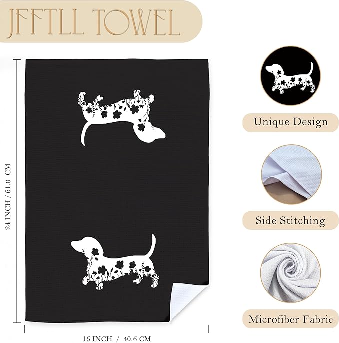 Dachshund Kitchen Towels, Floral Weiner Dog Dish Towels for Kitchen Drying, Weiner Dog Gifts Hand Towels for Bathroom, Dachshund Gifts for Dachshunds Lovers, 16x24 Inch