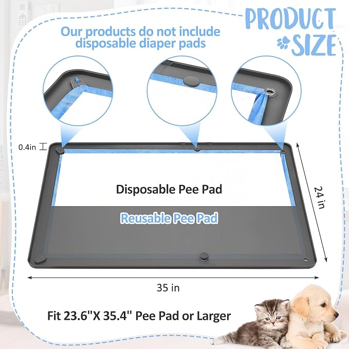 Colingmill Silicone Pee Pad Holder, 24" x 35", High Edge Leakproof Training | Fits Disposable & Washable Pads, High Edges Prevent Leaks, Floor Protection, Easy-clean Silicone, for Puppy Potty Training