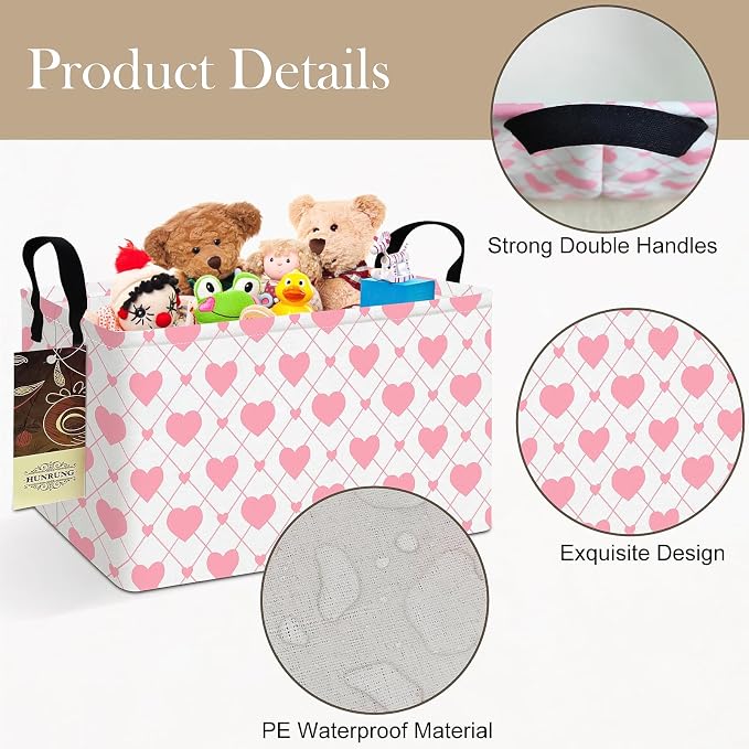 Rectangle Canvas Foldable Storage Basket for Nursery, Heart