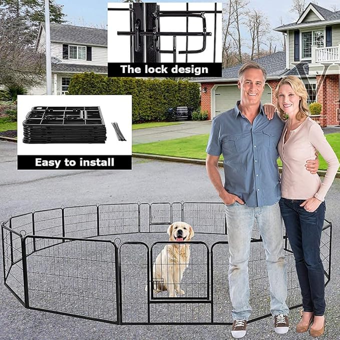 BestPet | Dog Playpen | 24", 16 Panels | Heavy Duty Metal Pet Exercise Pen | Indoor/Outdoor Fence Panels | Rust-Resistant, Removable, Tool-Free Setup | Anti-Skid, Expandable Design