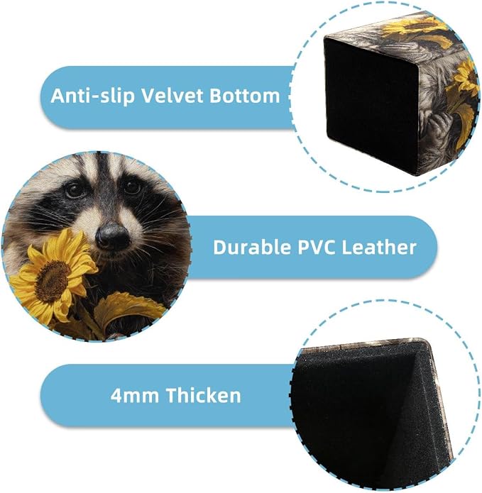 Sunflower and Raccoon Pen Holder for Desk Decor, Rectangular PVC Leather Pencil Cup for Desk Pen Organizer, Makeup Brush Holder for School, Home, Office