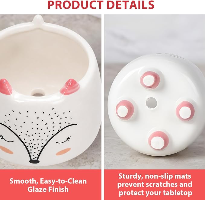 Ceramic Fox Shaped Pen Pencil Holder for Desk Decoration Accessories Fox Decor Makeup Brush Pen Cups Office School Ideal Gifts for Women, Mom or Birthdays