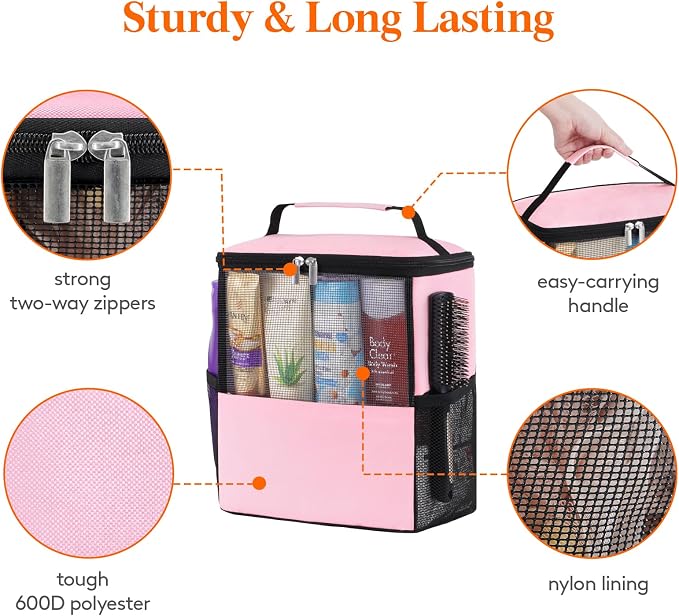 Lifewit Mesh Shower Caddy Bag Portable for College Dorm Room Essentials, Hanging Organizer Basket, Quick Dry Tote Bag for Camping, Bathroom, Beach, Travel, Large, Pink | Portable, Quick Dry, College Dorm Room Essentials, Tote Bag for Toiletry, Bathroom...